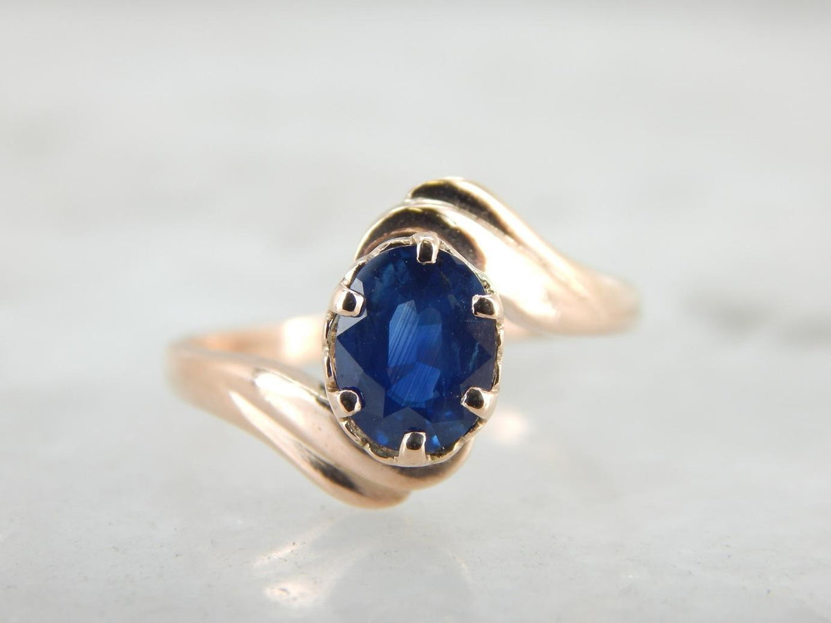 Sapphire Bypass Ring in Warm Rose Gold