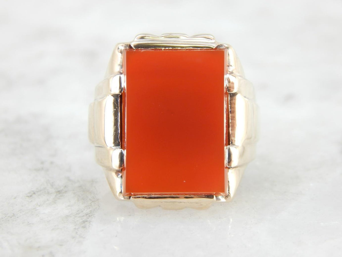 Sleek Carnelian Men&#39;s Ring from the Retro Era