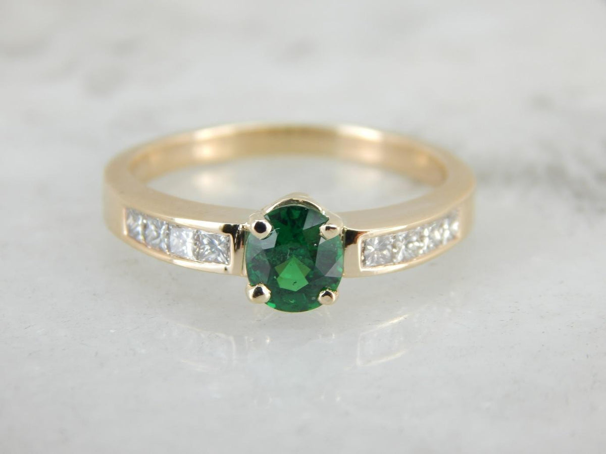 Tsavorite Green Garnet and Diamond Ring for Engagement or Everyday