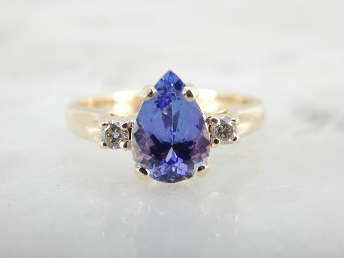 Tanzanite Teardrop, Indigo Gem and Diamond Cocktail Ring