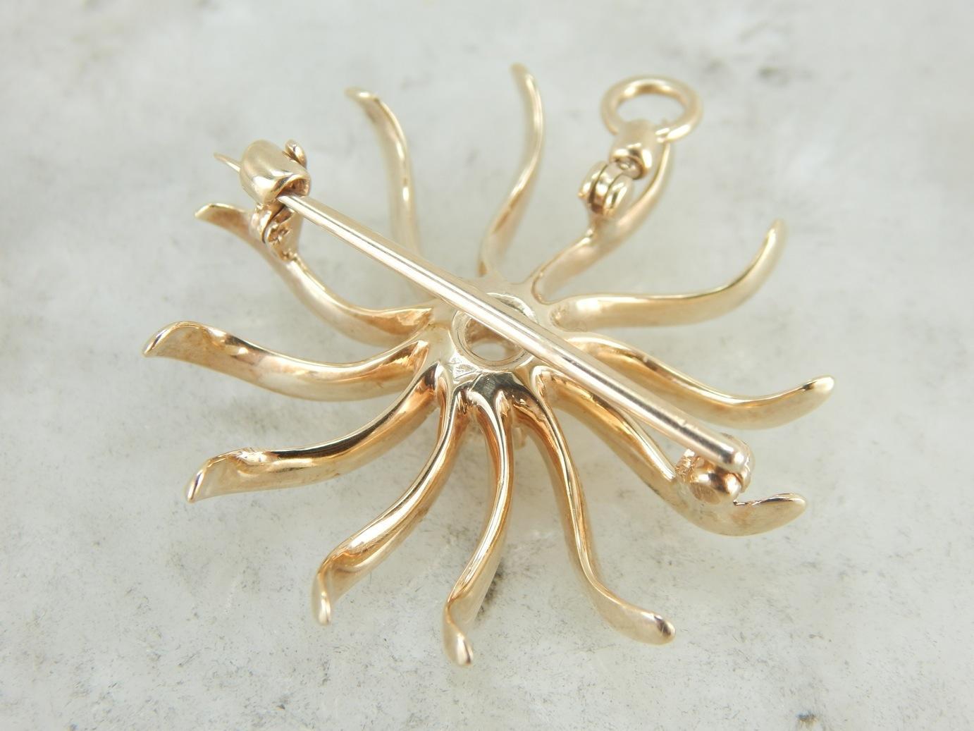 Diamond Sun Pendant or Brooch in Yellow Gold