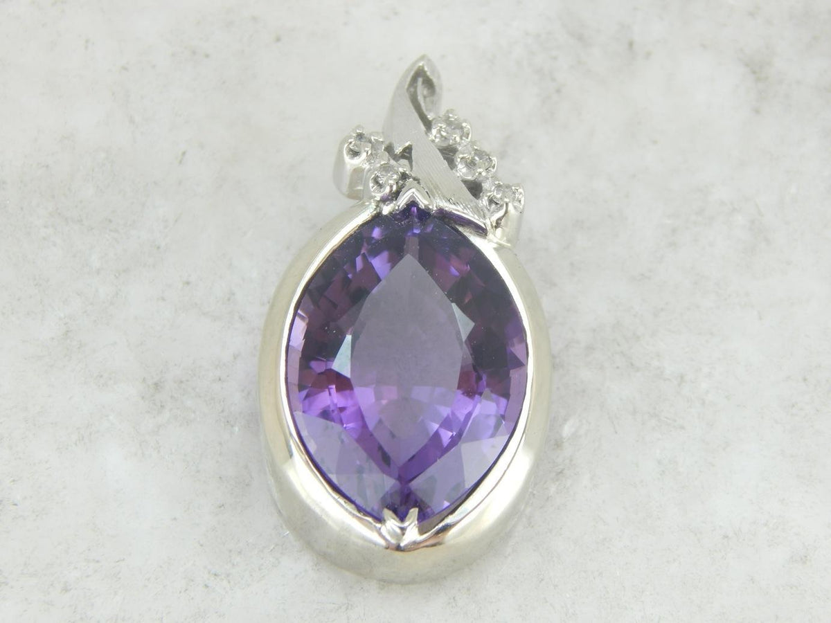 Marquise Cut Amethyst and Diamond Pendant