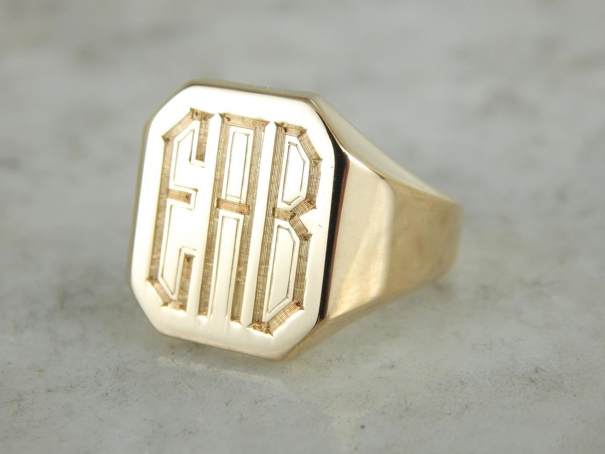 Vintage Polished Gold Signet Ring, &quot;EAB&quot; Monogram