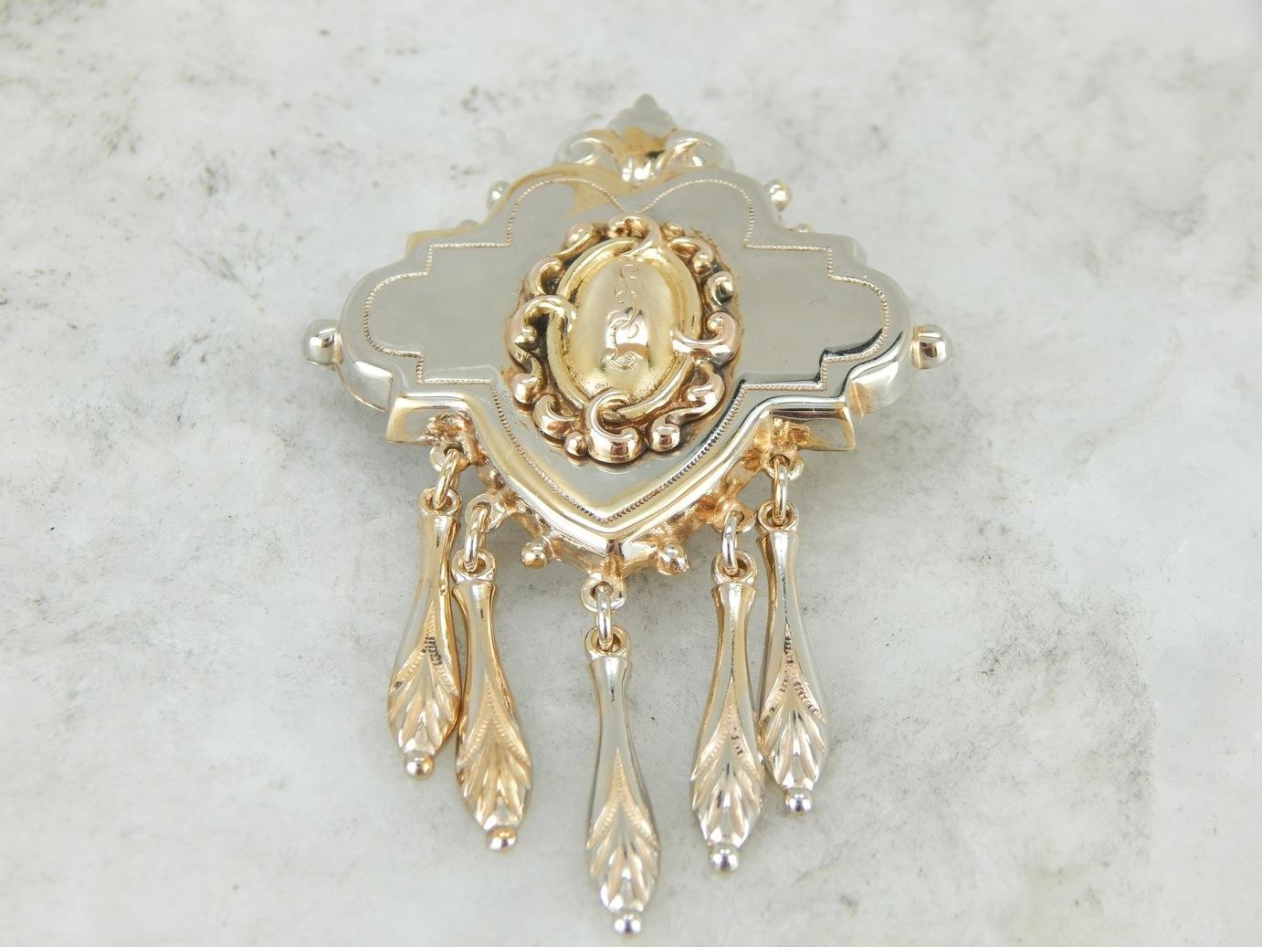 Victorian Gold Fill Brooch with Monogramed Center