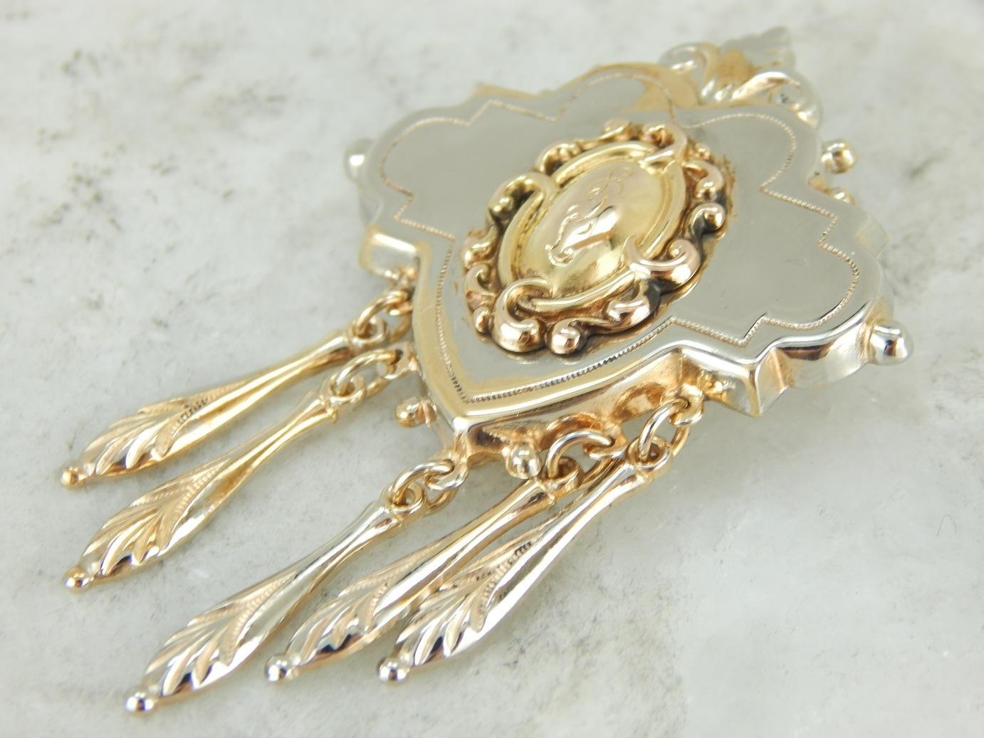 Victorian Gold Fill Brooch with Monogramed Center