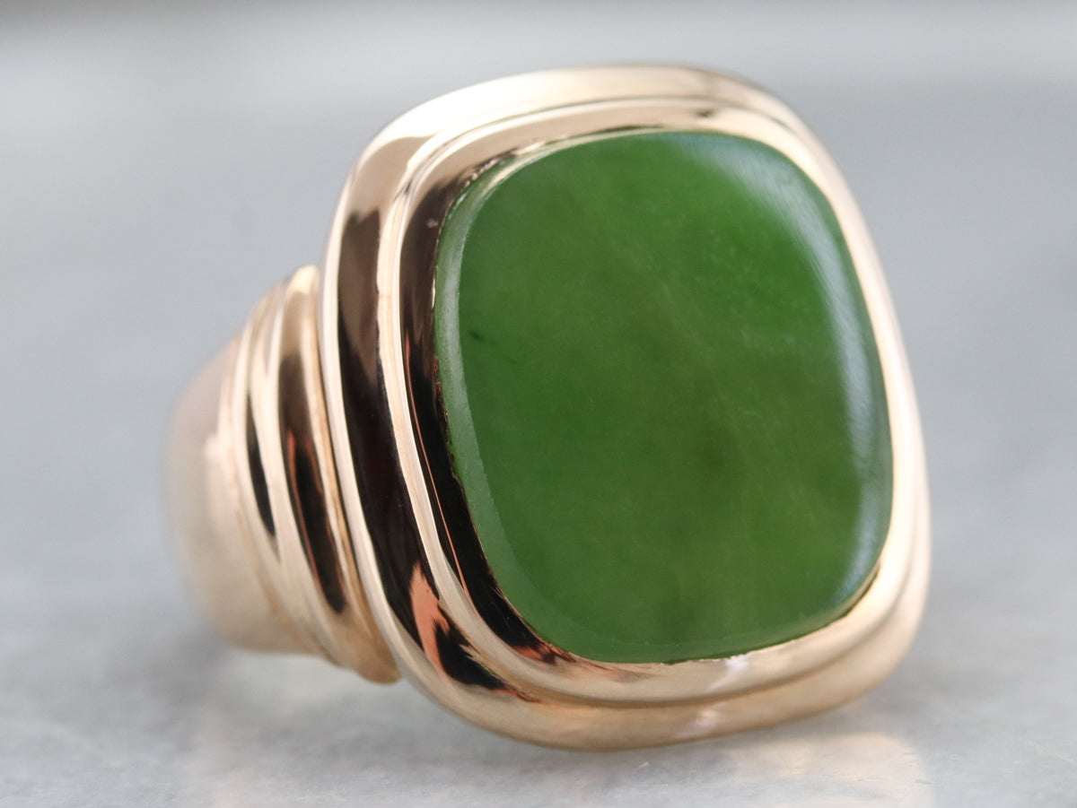 Men&#39;s Rose Gold Retro Era Jade Ring