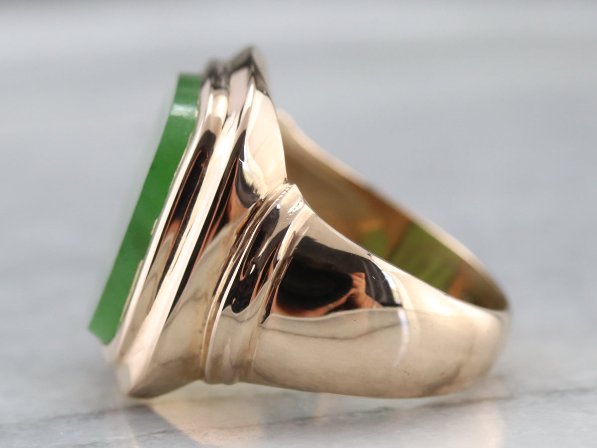 Men's Rose Gold Retro Era Jade Ring