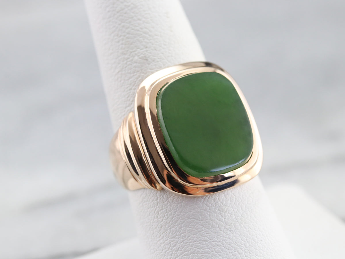 Men's Rose Gold Retro Era Jade Ring