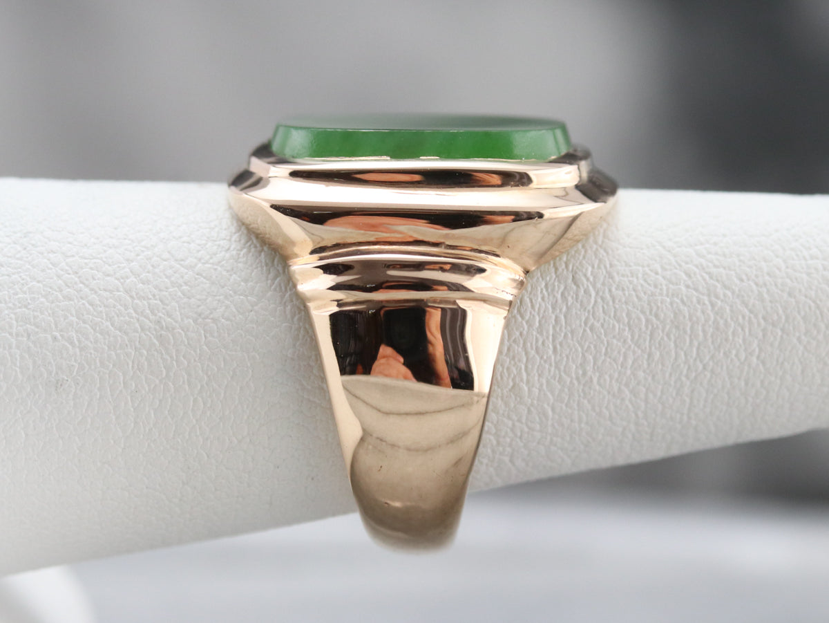 Men's Rose Gold Retro Era Jade Ring