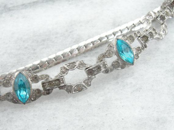 Retro Era Fine Costume Bright Blue Foilback Rhinestones Bracelet