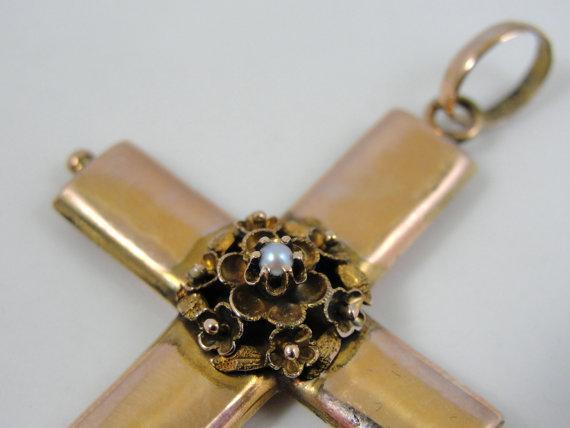 Large Victorian Rose Gold Cross Pendant