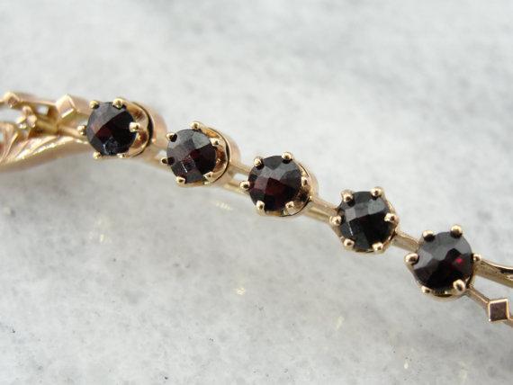 Antique Rose Gold and Fine Garnet Bar Pin, 1800s Era