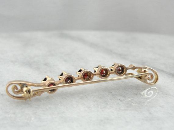 Antique Rose Gold and Fine Garnet Bar Pin, 1800s Era