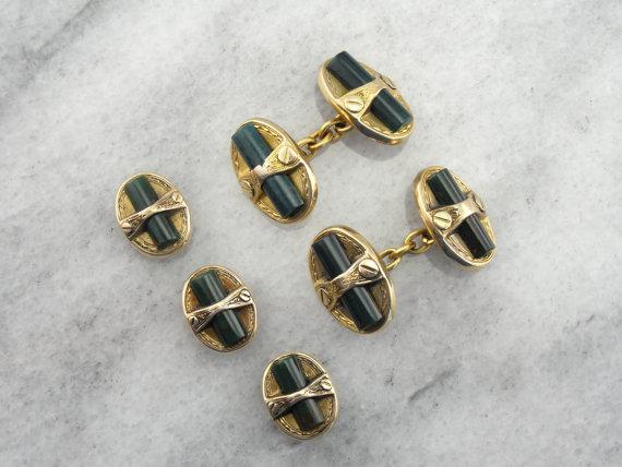 Bloodstone Tuxedo Shirt Studs for Gentleman or Lady