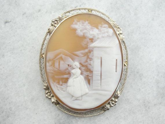 Landscape with Figure Cameo Brooch