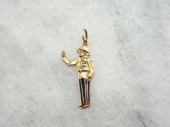 Handsome Blue Pant Police Officer Gold Charm