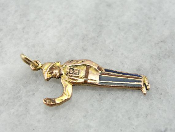 Handsome Blue Pant Police Officer Gold Charm