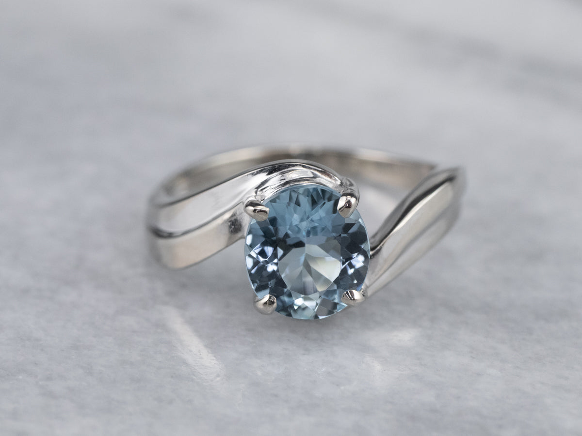 White Gold Aquamarine Bypass Ring