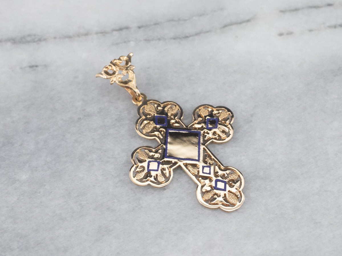 Ornate Yellow Gold and Enamel Cross