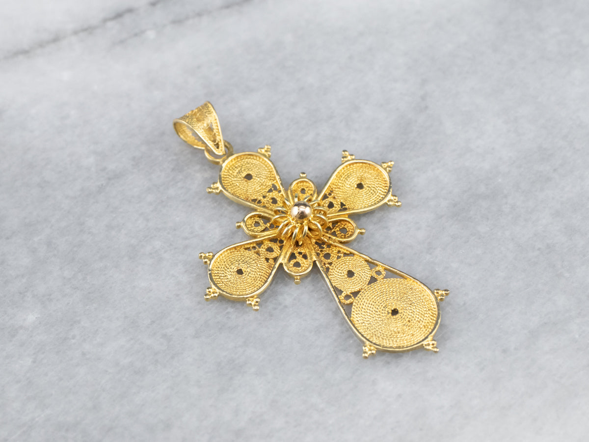 Ornate 18 Karat Gold Filigree Cross