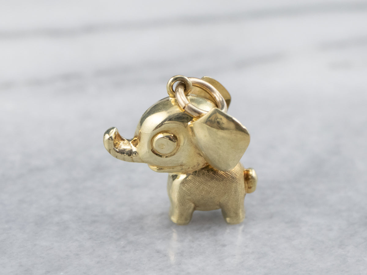 Puffy Gold Elephant Charm Pendant