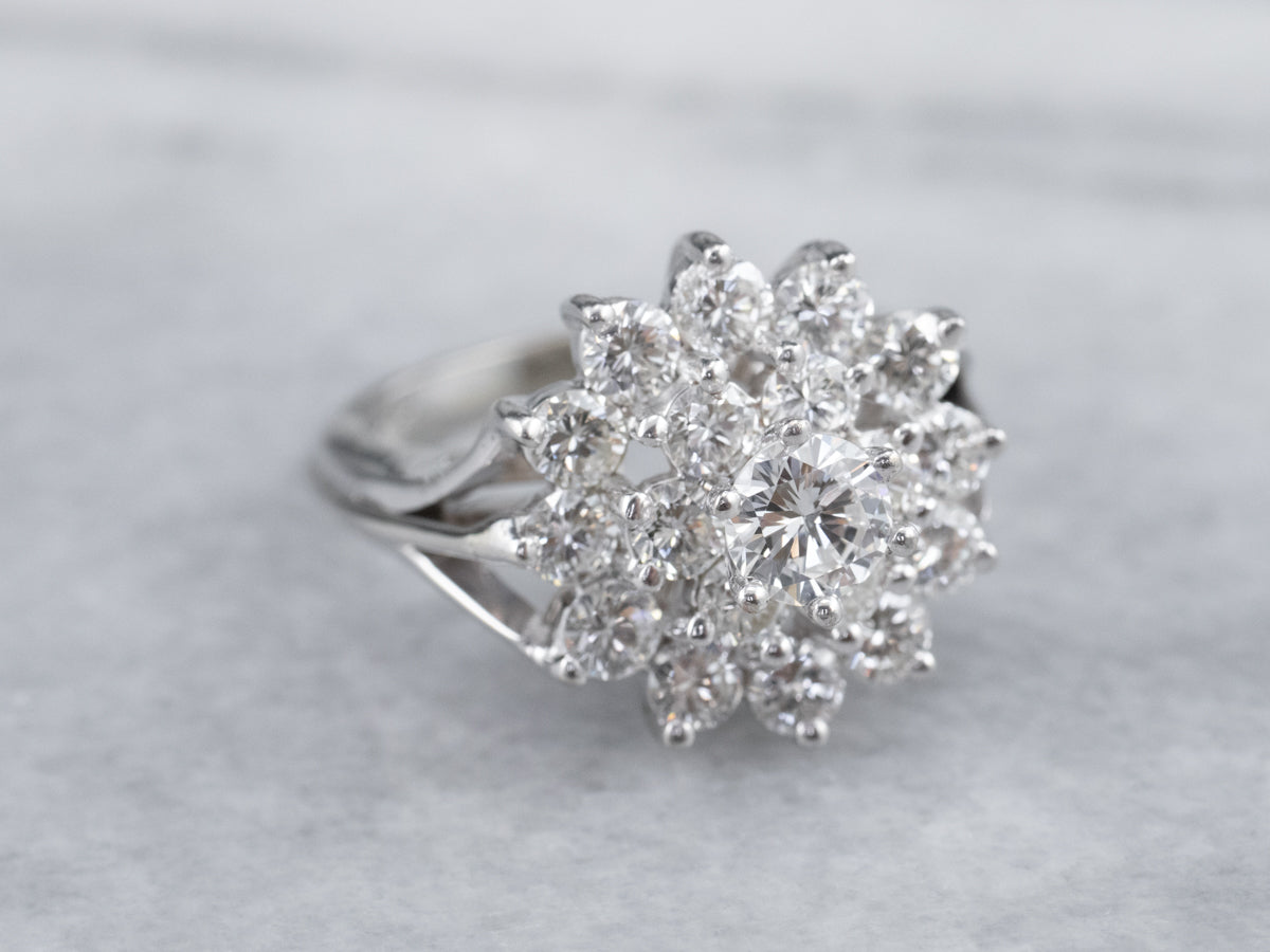 Vintage Diamond Halo Cluster Ring