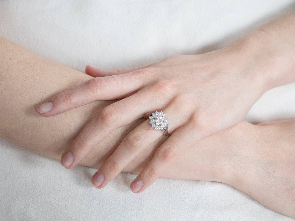 Vintage Diamond Halo Cluster Ring