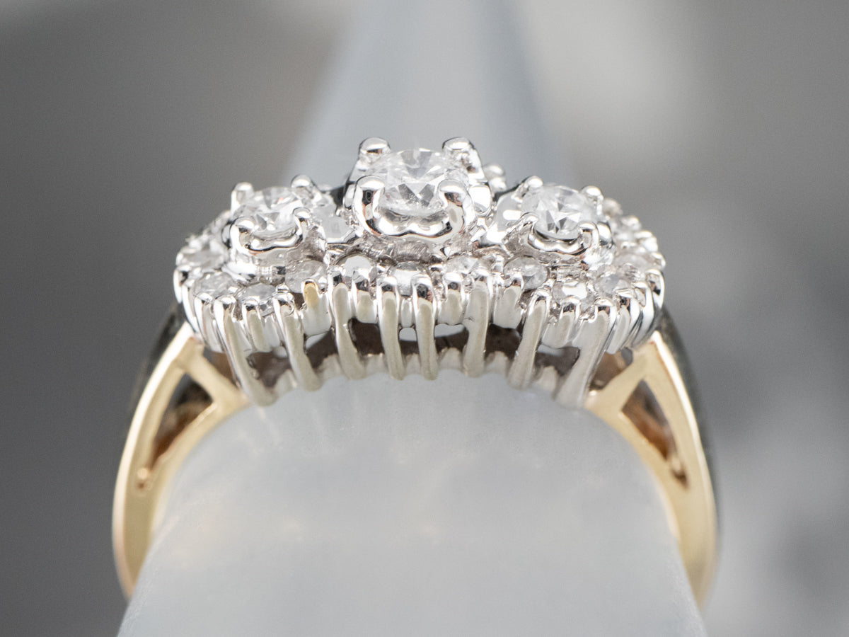 Three Diamond Halo Engagement Ring