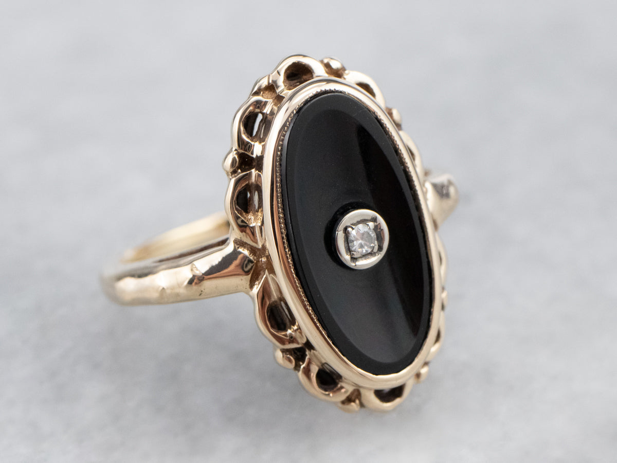 Antique black onyx ring with diamond shop