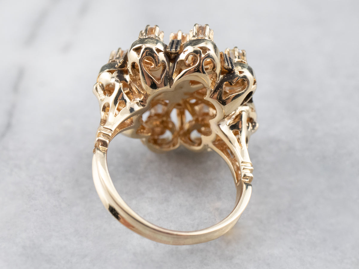 Black Enamel and Gold Diamond Cluster Ring