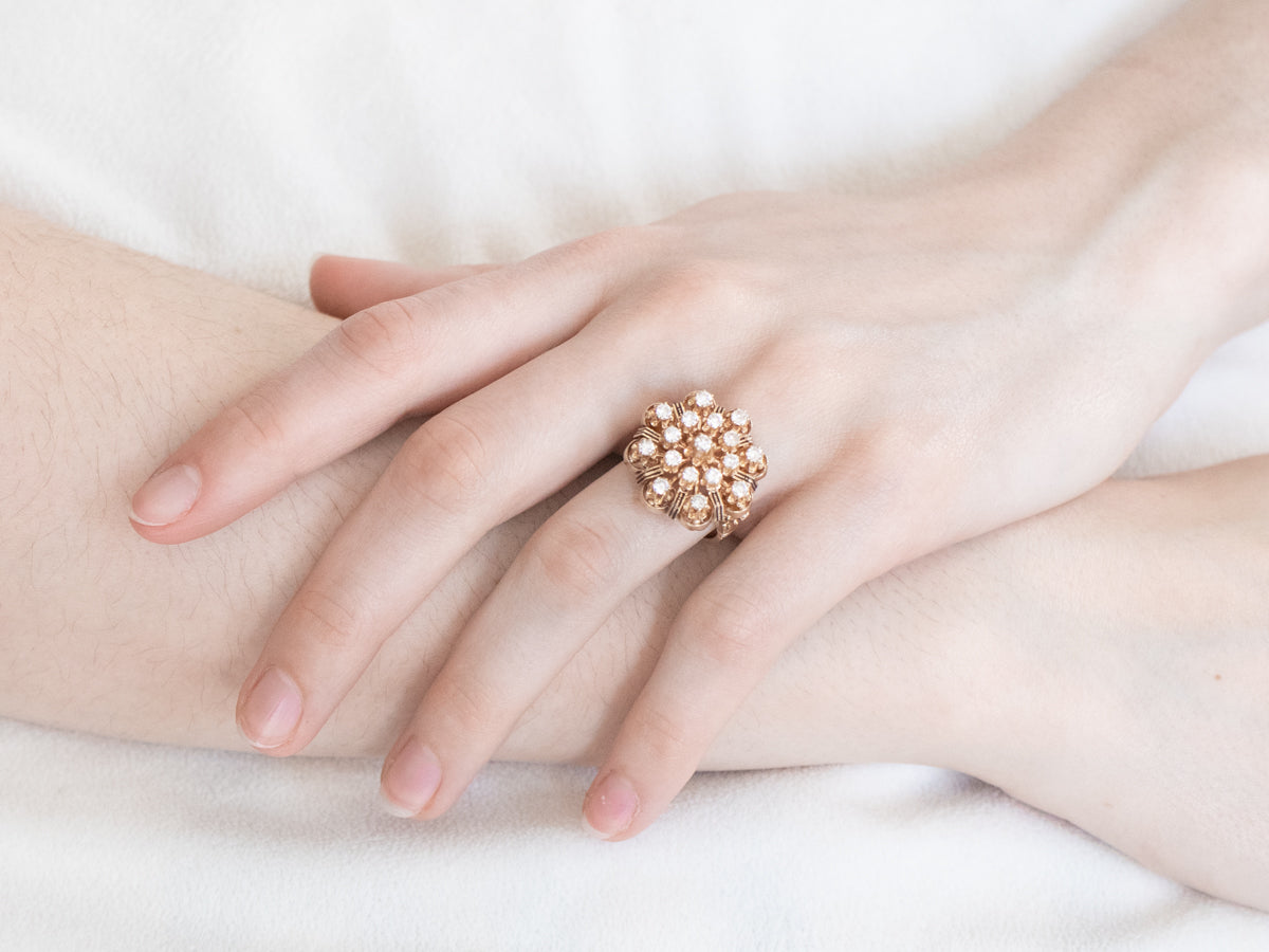 Black Enamel and Gold Diamond Cluster Ring