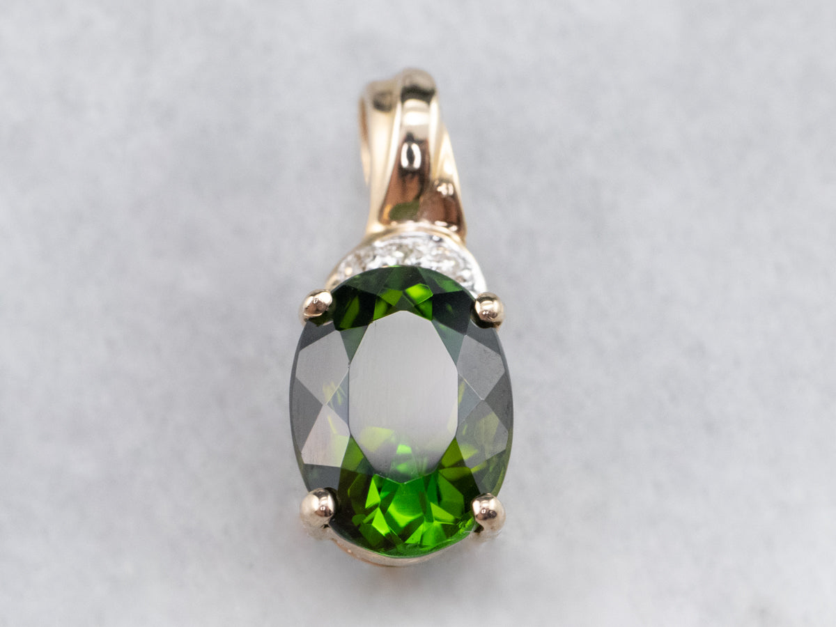 Green Tourmaline and Diamond Pendant