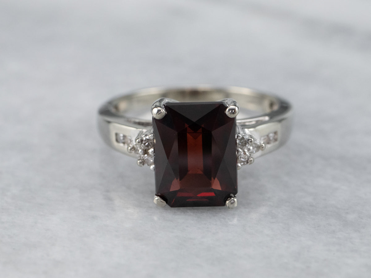 White Gold Garnet and Diamond Ring