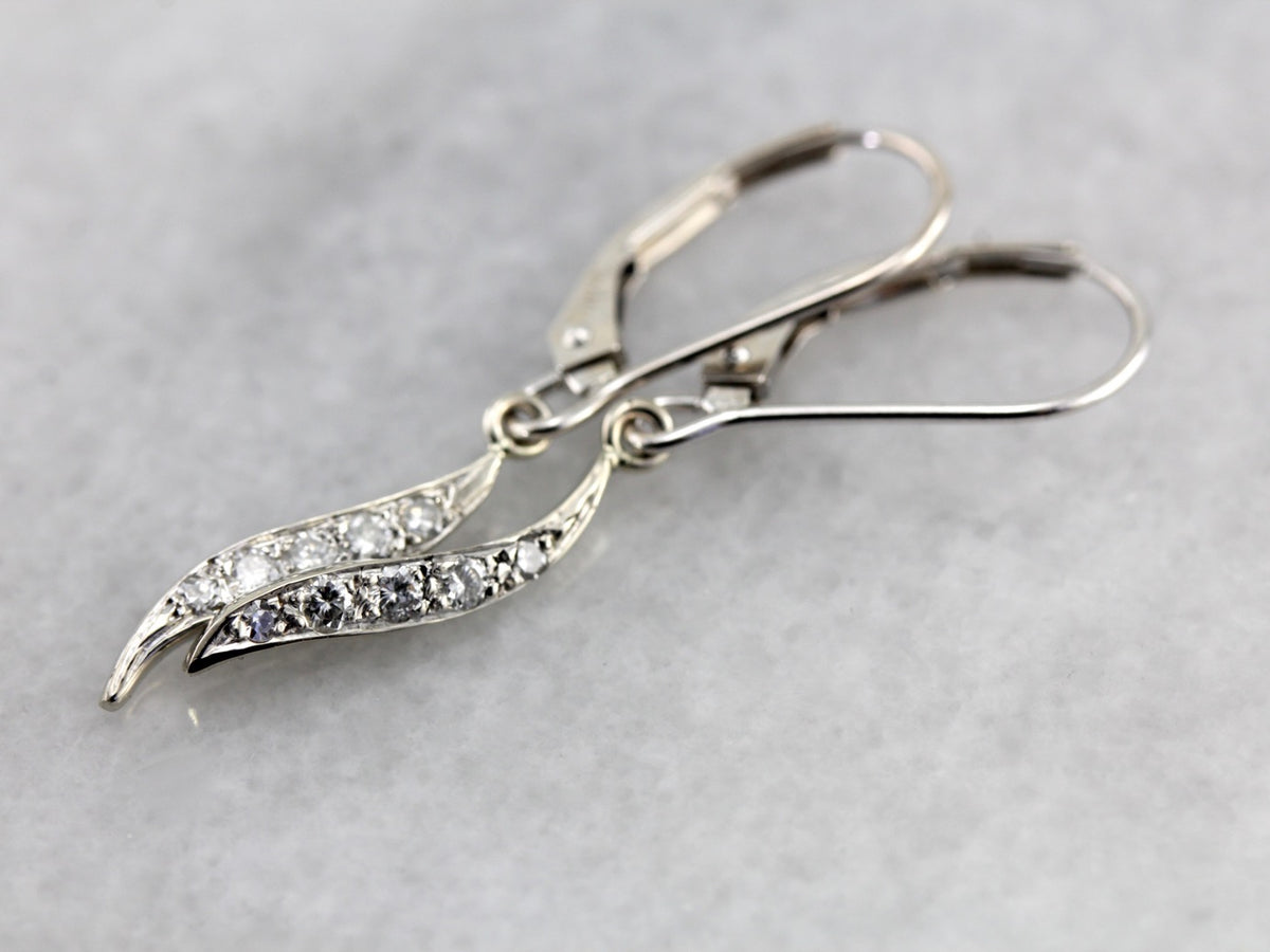 Petite Diamond Drop Earrings in White Gold