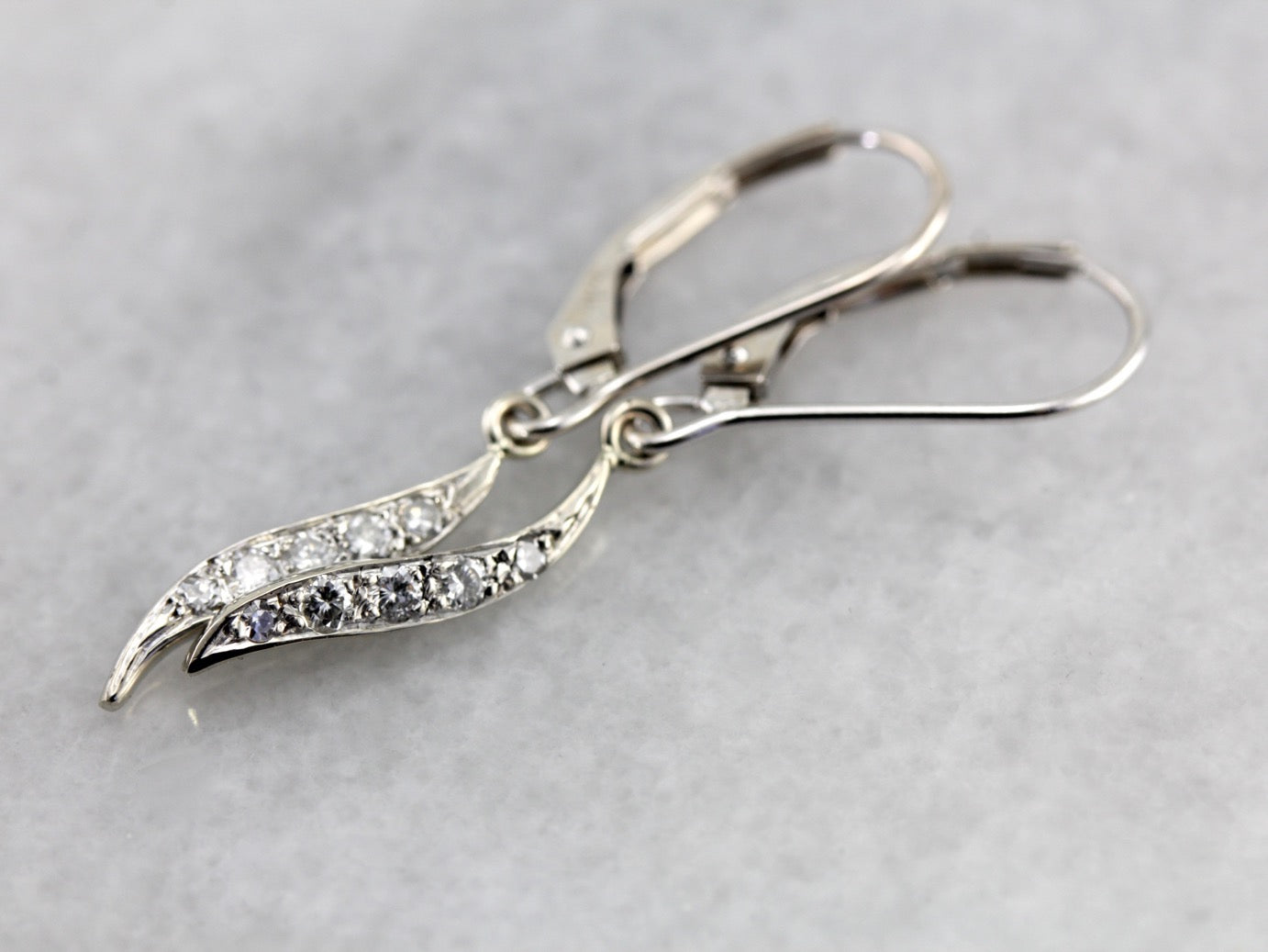 Petite Diamond Drop Earrings in White Gold