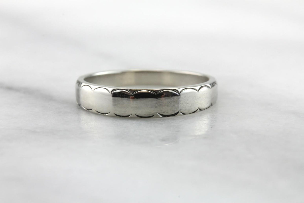 Scalloped White Gold Band