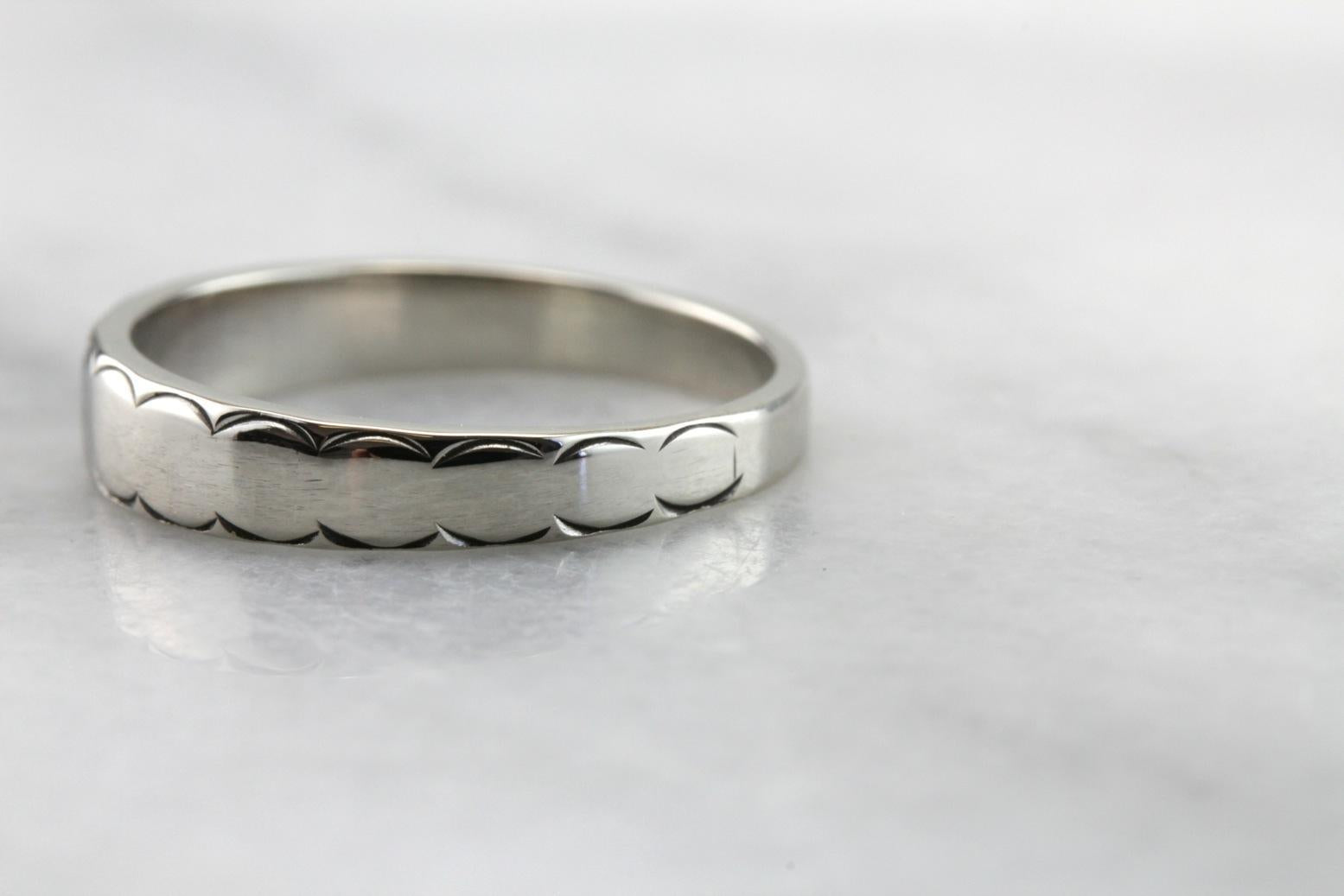 Scalloped White Gold Band