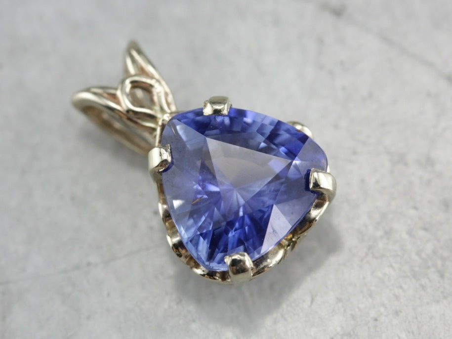 Ceylon Sapphire Trillion in Filigree Pendant