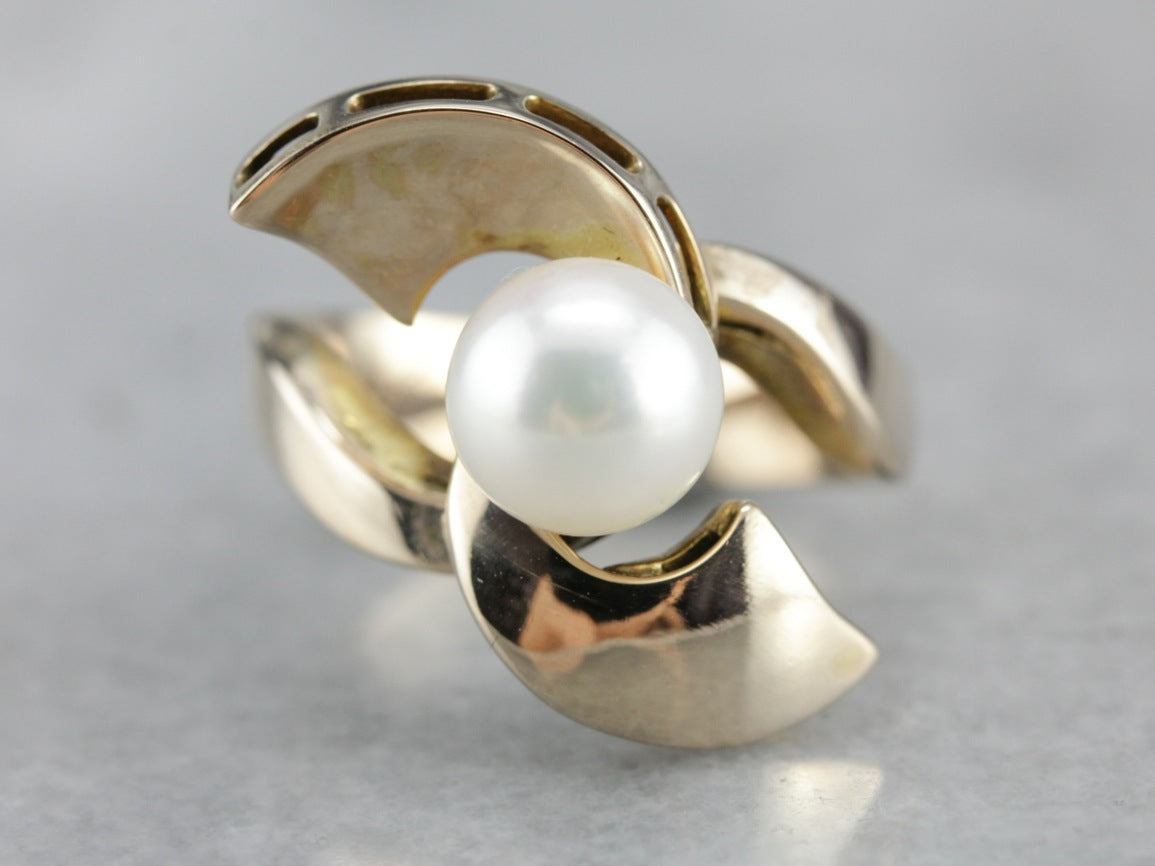 Vintage Fine Pearl Gold Statement Ring