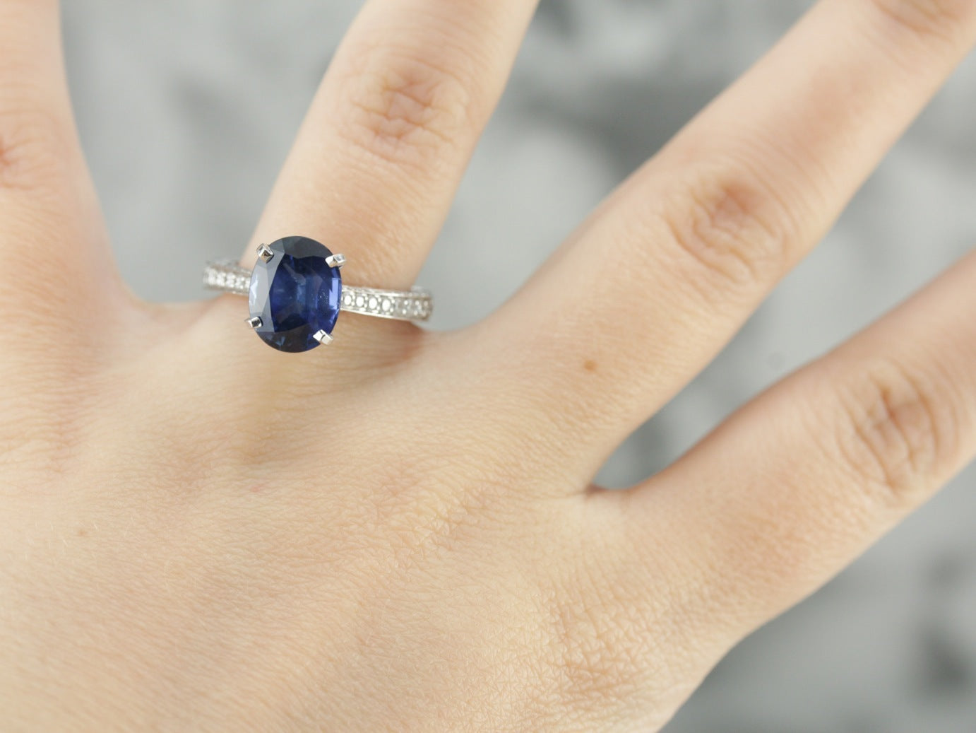 Luxurious Modern Sapphire and Diamond Engagement Ring in Platinum