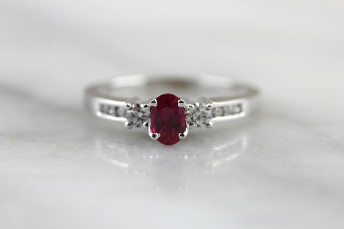 Modern Ruby Red and Diamond Engagement Ring