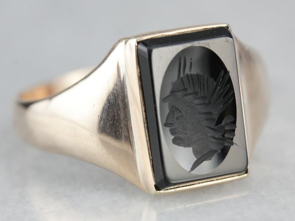 Vintage Black Onyx Intaglio Ring