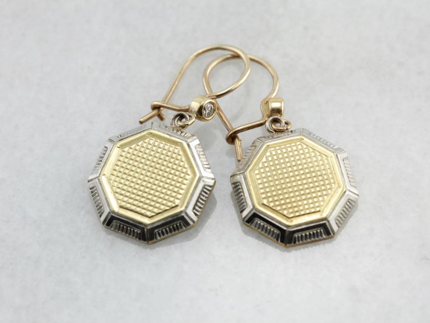 Art Deco Era Cufflink Conversion Earrings, Art Deco Drop Earrings