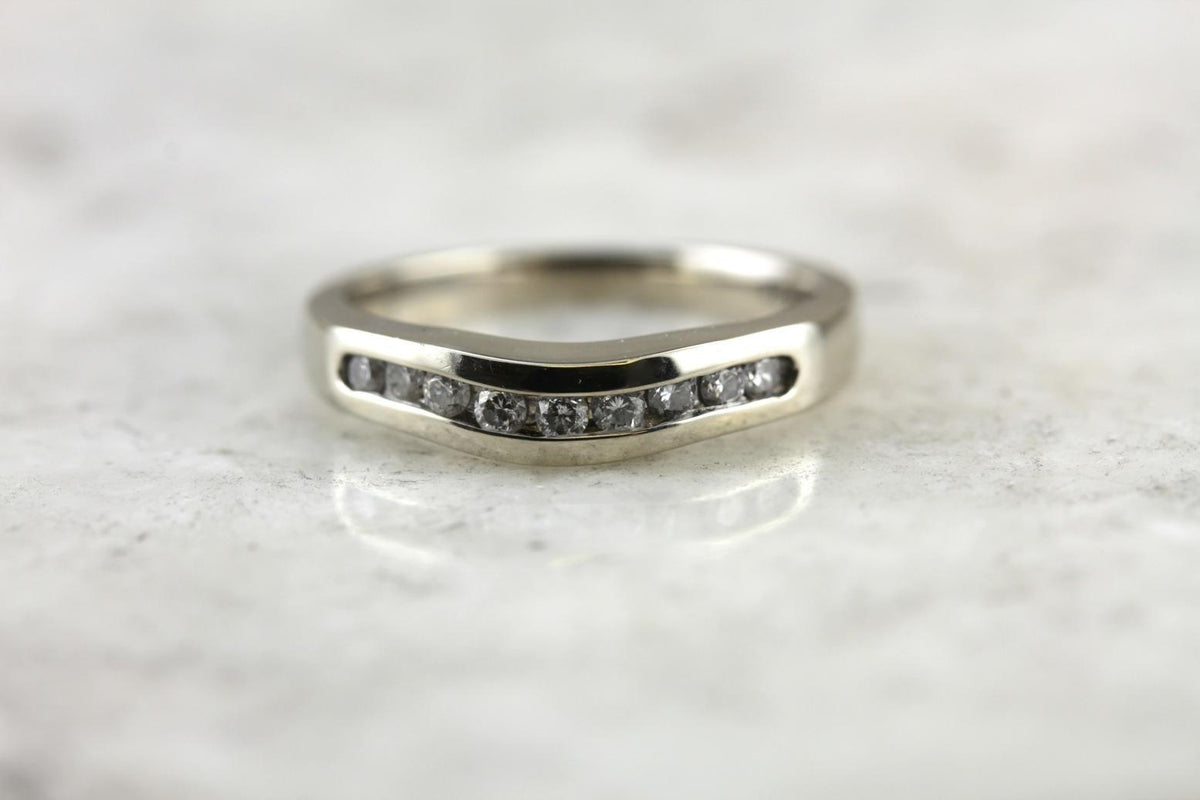 Curved Diamond Band in White Gold, Wedding Ring