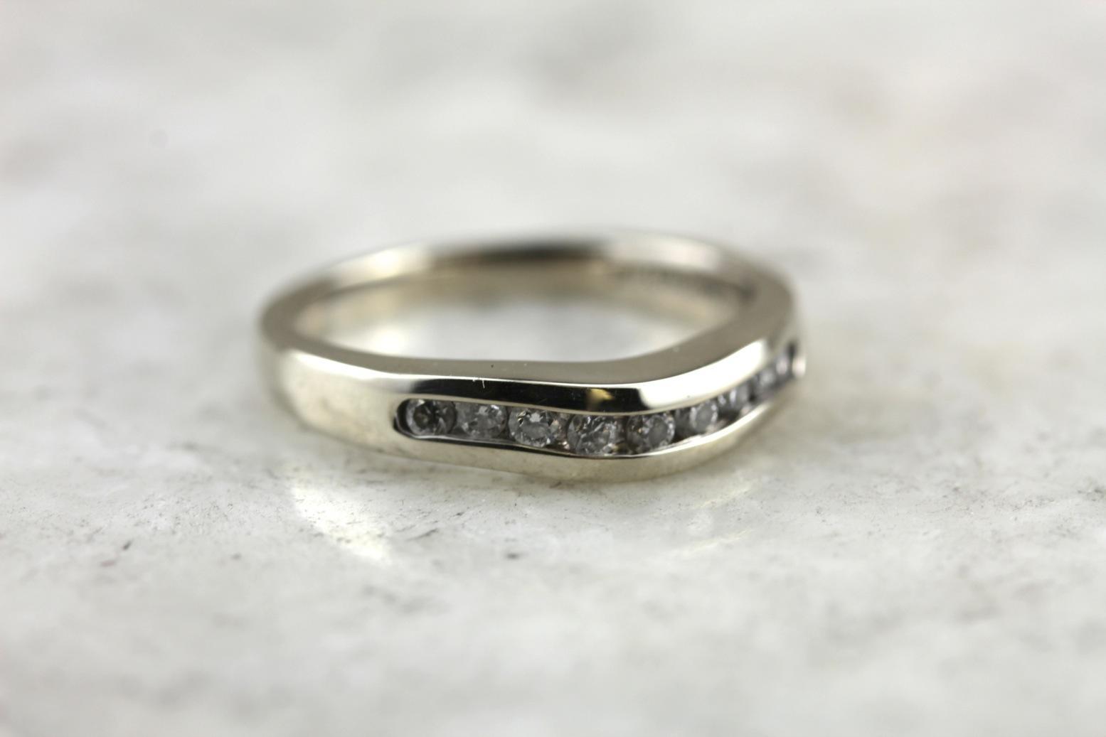 Curved Diamond Band in White Gold, Wedding Ring