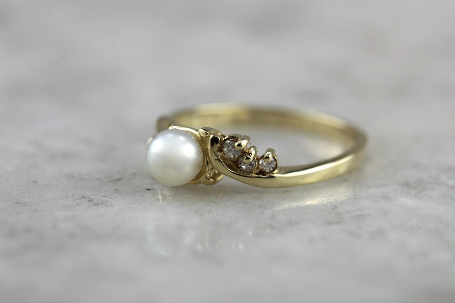 Elongated 8x13mm Oval Moissanite Pearl Engagement Ring 14K Yellow Gold
