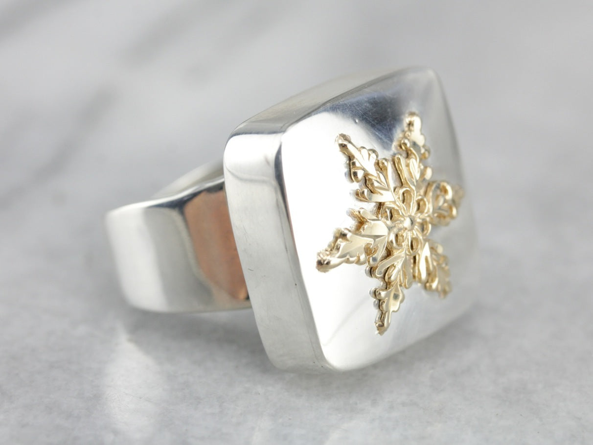 Mix Metal Snowflake Statement Ring