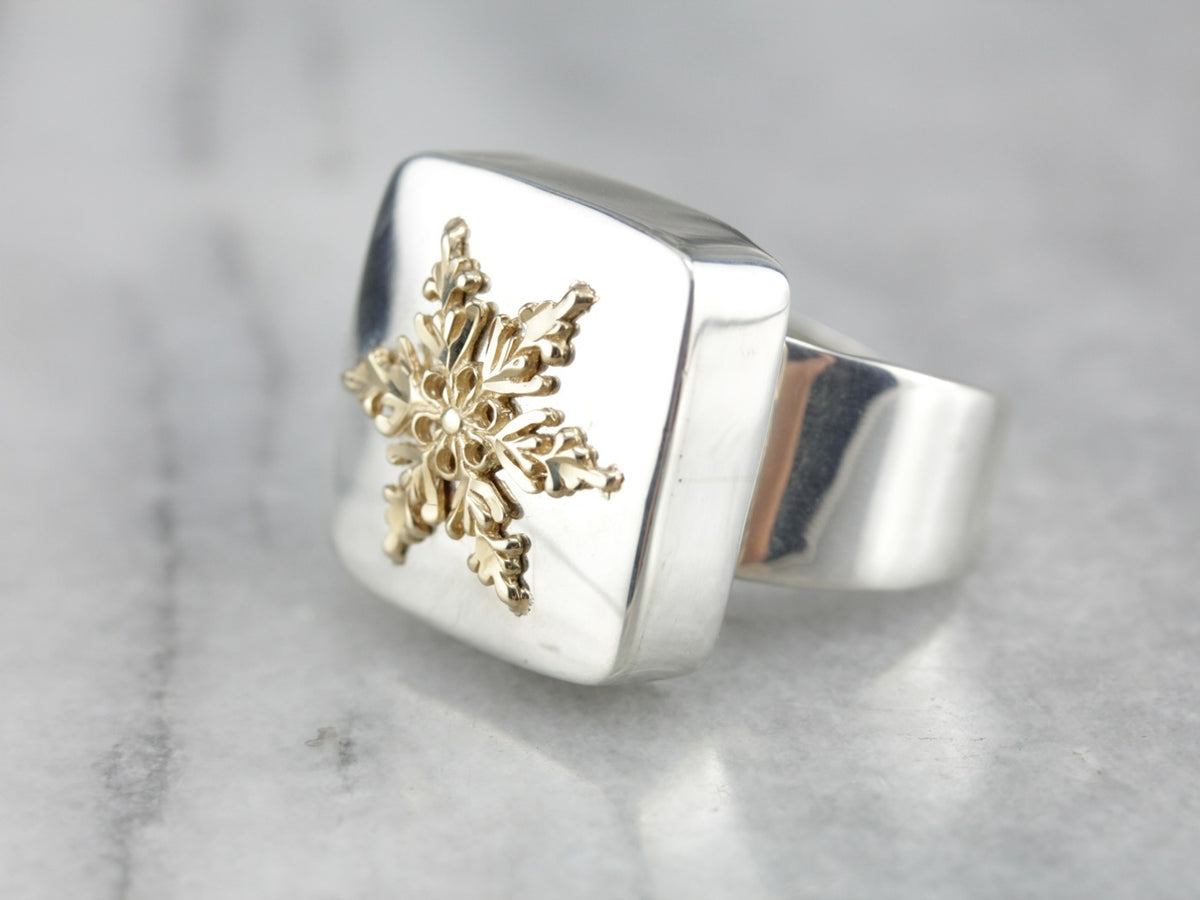 Mix Metal Snowflake Statement Ring