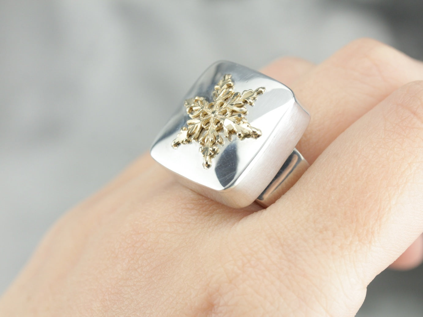 Mix Metal Snowflake Statement Ring