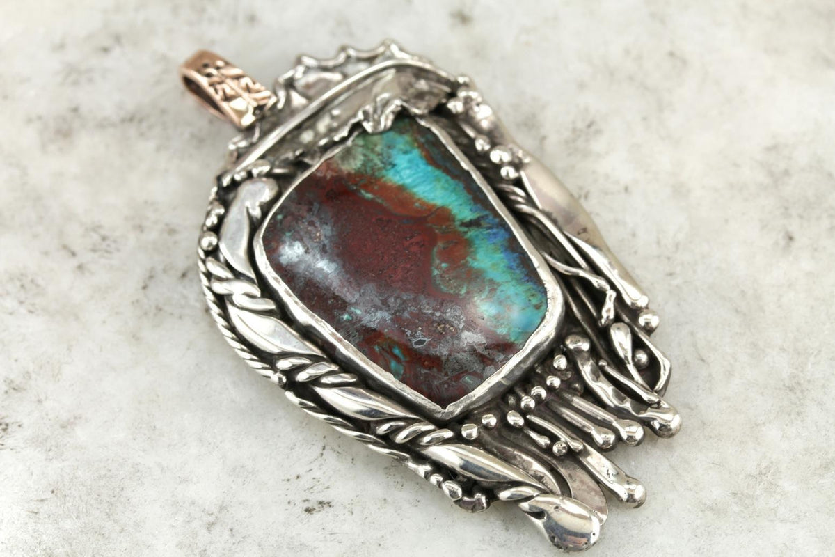 Chrysocolla Modernist Sterling Silver Pendant